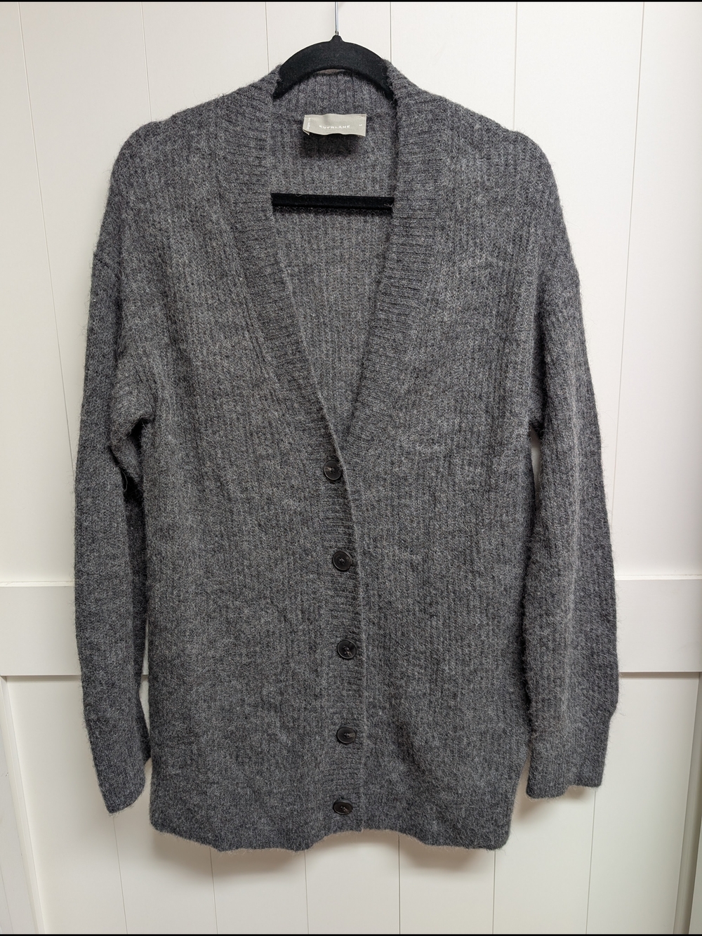 Everlane Long Gray Fuzzy Knit Cardigan